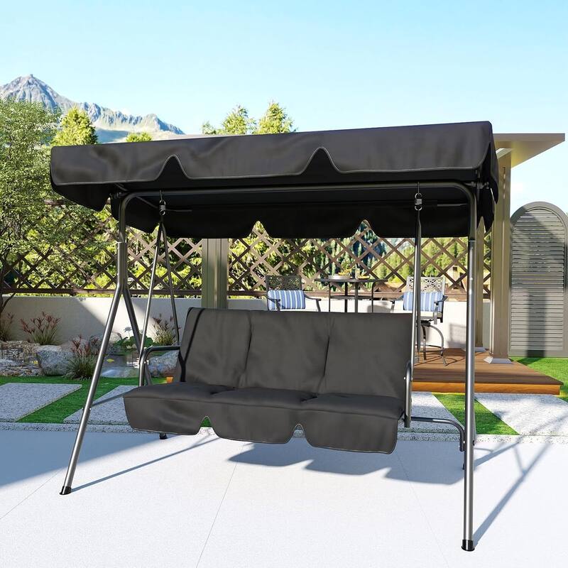 3 Person Patio Swing Chair with Canopy and Adjustable Tilt Shade for Porch - 68.5"(L) x 43.1"(W) x 60.5"(H)