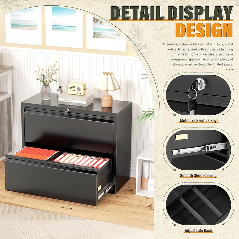 2 Drawer Lateral File Cabinet, Lockable Office Filling Cabinet