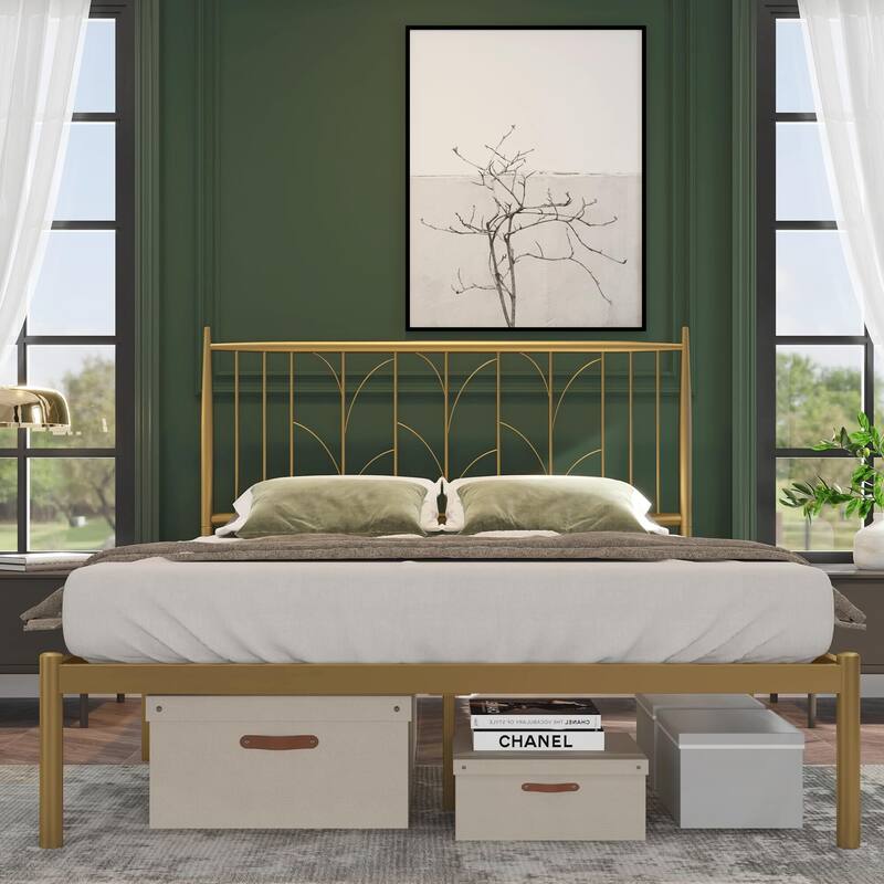 Metal Platform Bed with Exquisite Headboard