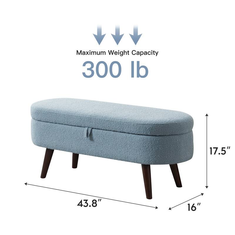 44" Beige Boucle Storage Ottoman Bench for Living Room Bedroom,Oval Storage Bench Ottoman Foot Rest Wood Legs