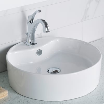 Kraus Elavo 18 1/4 inch Round Porcelain Ceramic Vessel Bathroom Sink