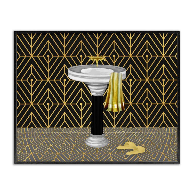 Stupell Deco Style Glam Bathroom Framed Giclee Art Design By Conrad Knutsen - 30 x 24 - Black