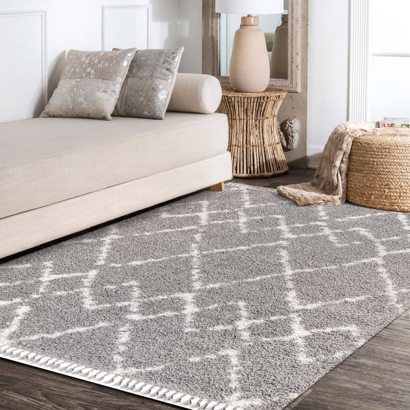 JONATHAN Y Modern Shag Plush Tassel Moroccan Tribal Geometric Trellis Area Rug