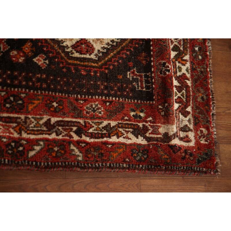 Tribal Geometric Shiraz Persian Vintage Rug Handmade Red Wool Carpet - 7'8"x 10'8"