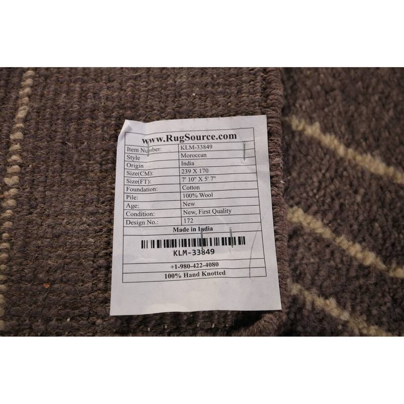 Brown Moroccan Oriental Area Rug Handmade Geometric Wool Carpet - 5'7" x 7'10"