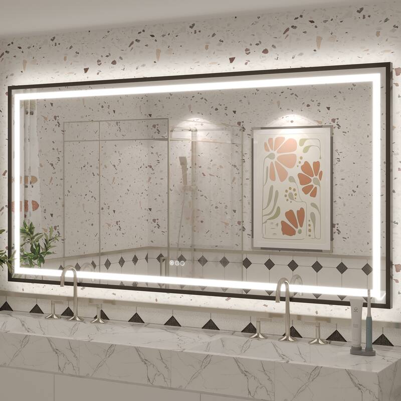 KIOTEE 24V Ultra-Bright LED Bathroom Mirror, Anti-Fog, Tempered Glass - 72x36