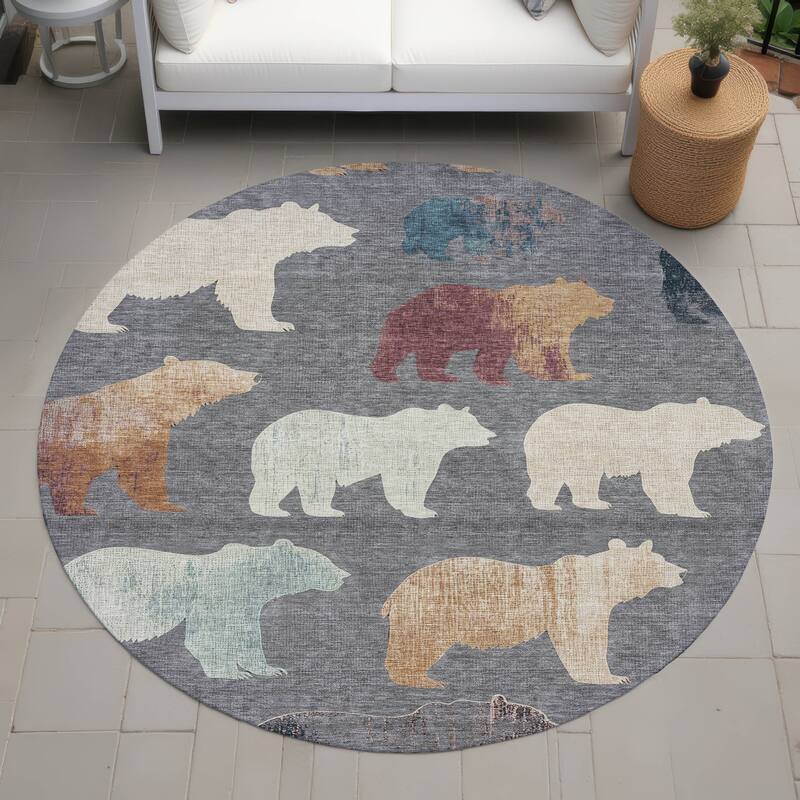 Machine Washable Indoor/ Outdoor Modern Bear Chantille Rug - Gray - 8' x 8'
