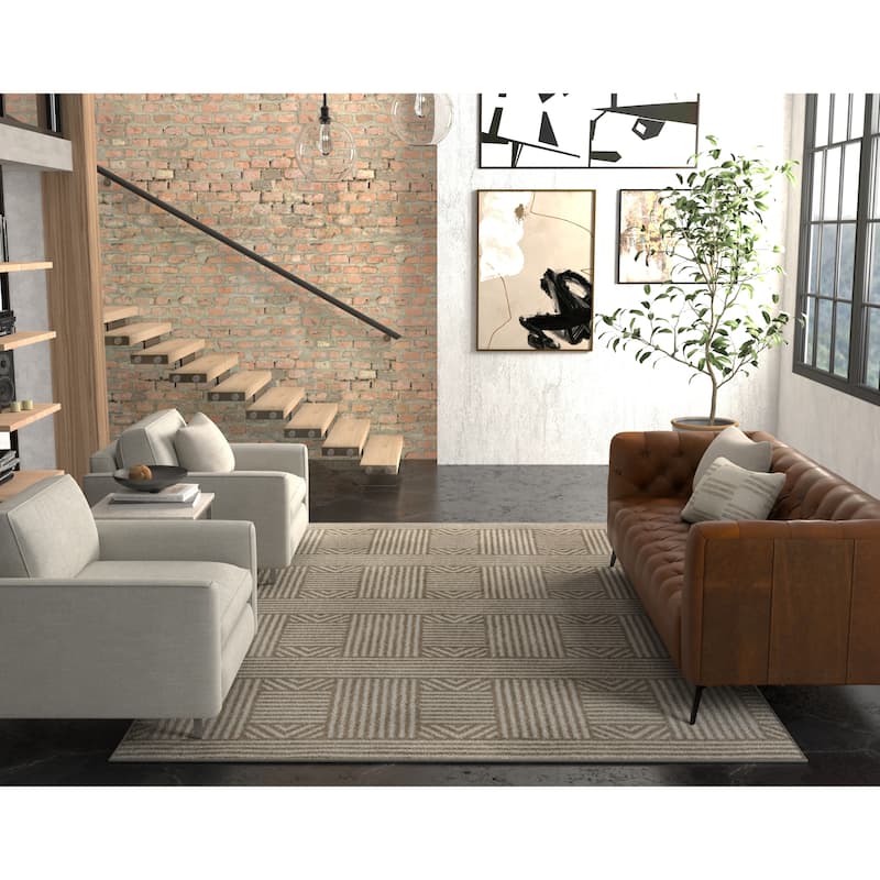Domani Lesedi Beige Geometric Weave Outdoor Area Rug