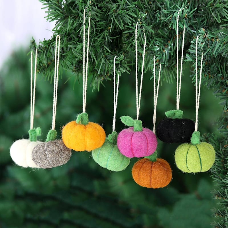 Novica Handmade Dancing Pumpkins Wool Felt Ornaments (Set Of 8)