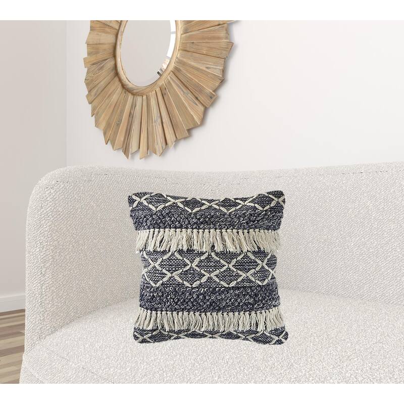 HomeRoots 20" X 20" Navy And Ivory 100% Wool Geometric Zippered Pillow