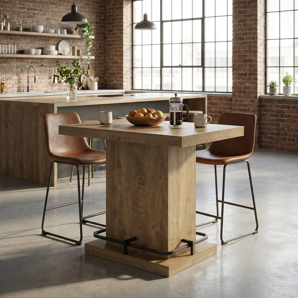 47-Inch Industrial Bar Table, Bistro Pub Table with Metal Footrest for Small Bar Dining Cocktail