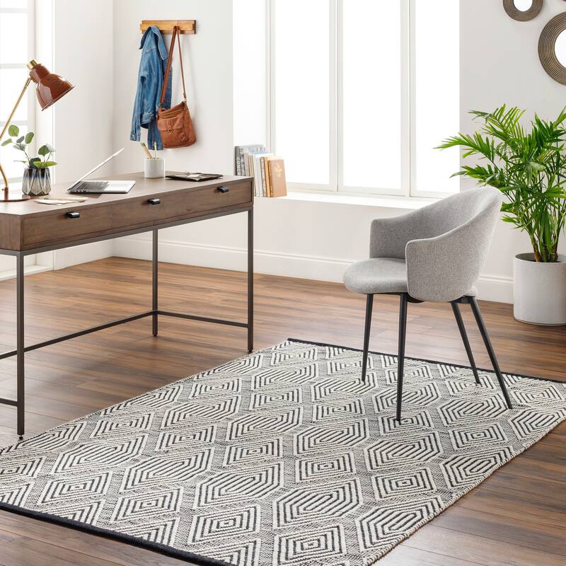 Paxtone Handmade Modern Wool Blend Area Rug - Black/Ivory - 5' x 7' 6"