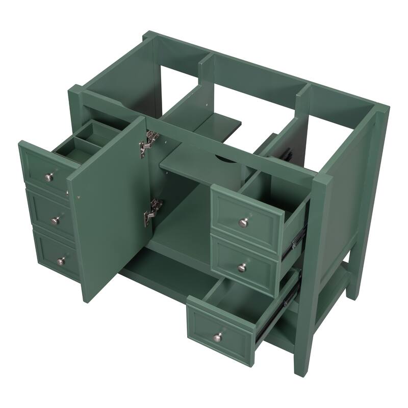 36" Blue Bathroom Vanity Cabinet, Three Drawers, One Cabinet, Open Shelf, Freestanding Design