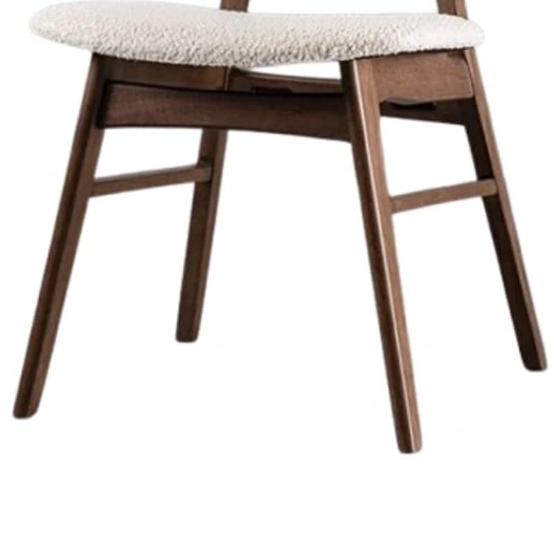 Lexy Side Dining Chair Set of 2, Angled Legs, Walnut Brown Solid Wood, Beige Boucle