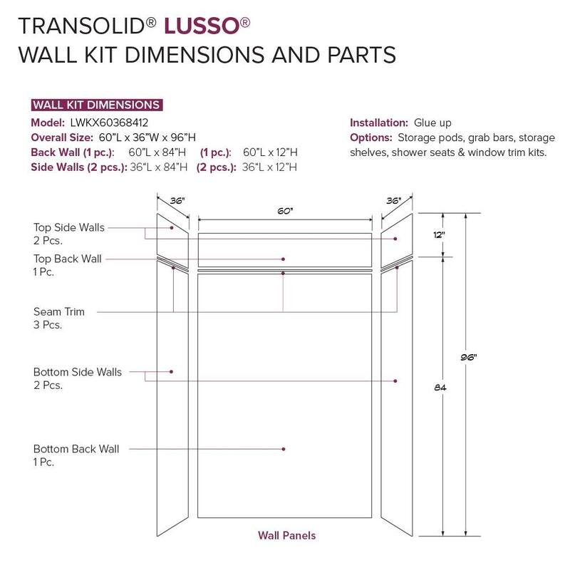 Transolid LWKX60368412 Lusso 96" H x 60" W x 36" D Three Wall Alcove