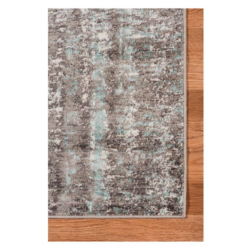 Savannah Elle Aqua Blue/Gray/Ivory Polyester Area Rug