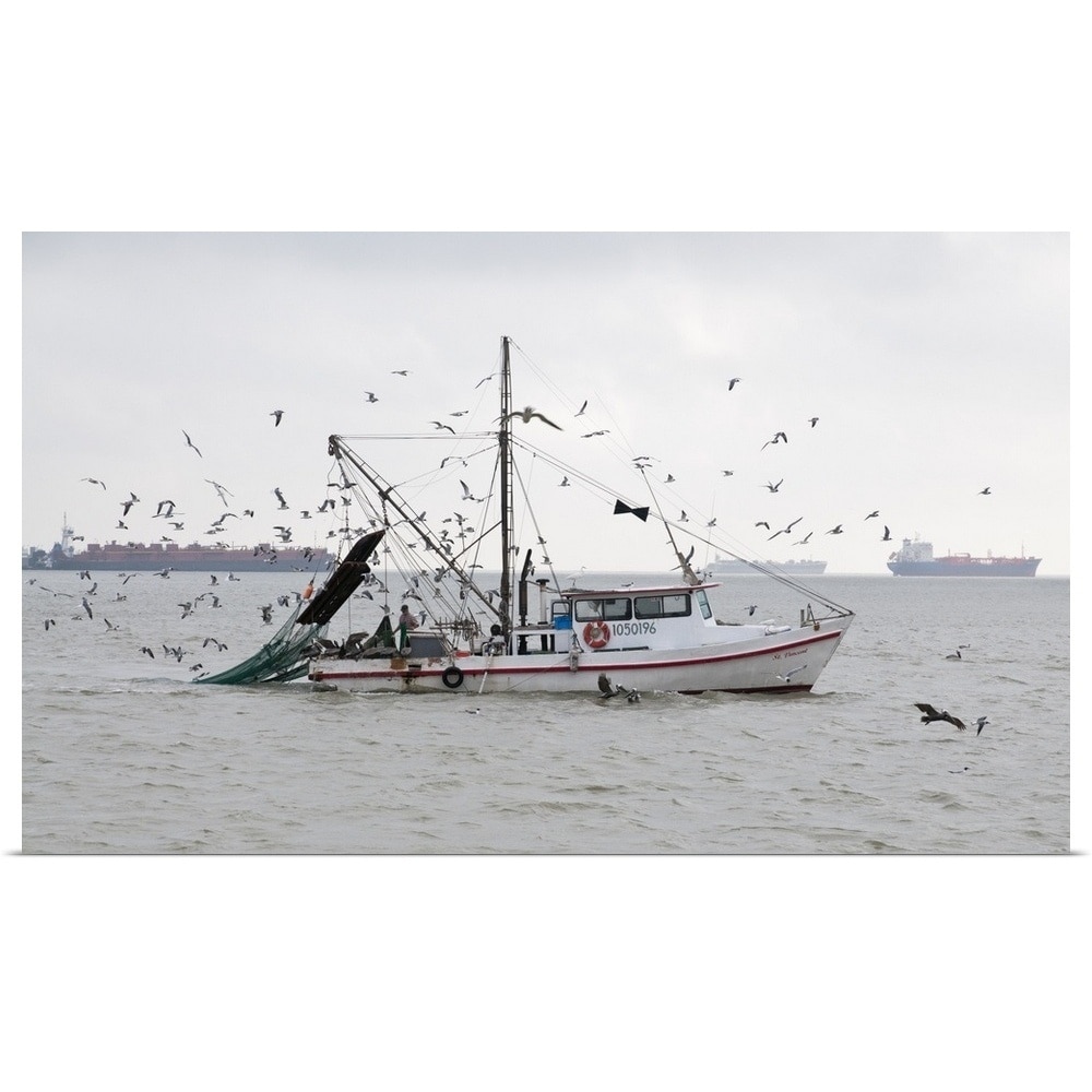 Sea birds surrounding commercial fishing boat as fisherman pulls in net -  Multi - Bed Bath & Beyond - 16482134
