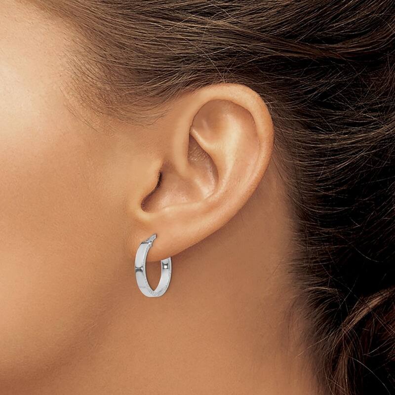 Curata 14k White Gold 20x3mm Sparkle Cut Edge Polished Hoop Earrings