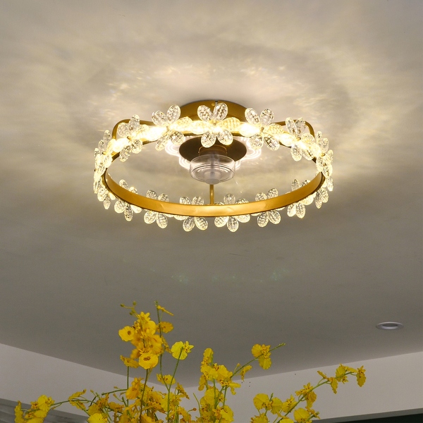 20 Golden Crystal Flowers Ceiling Fan with LED Kit 3 Color Tone 6 Fan Speed App Control and Remote Control Bedroom Ceiling Fan On Sale Bed Bath Beyond 37652539