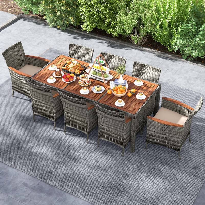 Costway 9 Pieces Outdoor Wicker Dining Set with Acacia Wood Table and - See Details