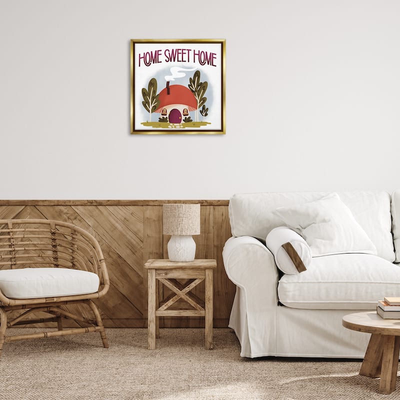 Stupell Sweet Home Mushroom Cottage Framed Floater Canvas Wall Art Design By Sarah Hickman