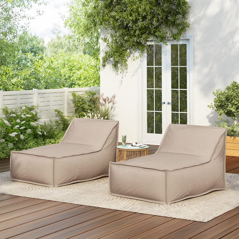 Christopher Knight Home- Carter Outdoor Fabric Bean Bag Lounge Chair - Beige_Set of 2