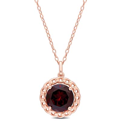 Miadora 3 CT TGW Garnet Fashion Pendant With Chain Pink Silver Pink Plated