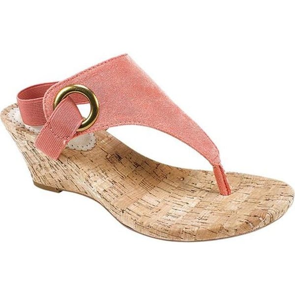 Shop White Mountain Women S Aida Thong Wedge Sandal Coral Fabric Overstock 20371063