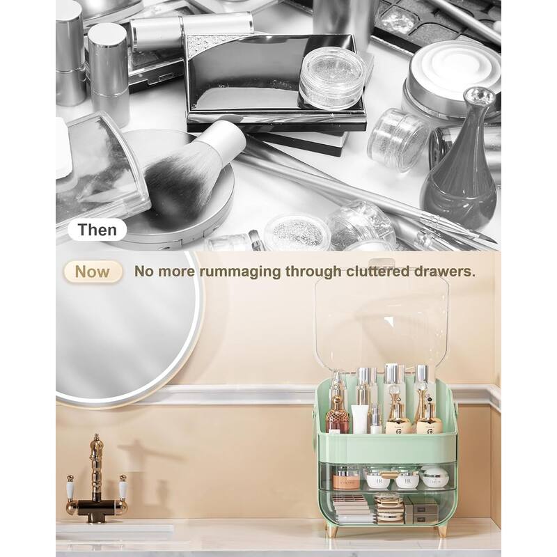 Makeup Skincare Holder Bathroom Counter Storage Box Cosmetic Display Cases - 11.7"D x 11.7"W x 15.6"H