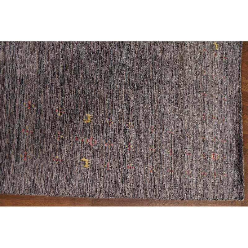 Striped Gabbeh Area Rug Hand-Knotted Wool Carpet - 7'10"x 9'10"