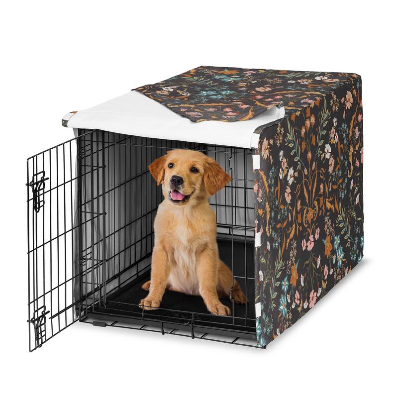 Sweet Jojo Designs Black Boho Wildflower Vintage Floral Girl Dog Crate Kennel Cover 30in. - Orange Teal Botanical Paisley Flower
