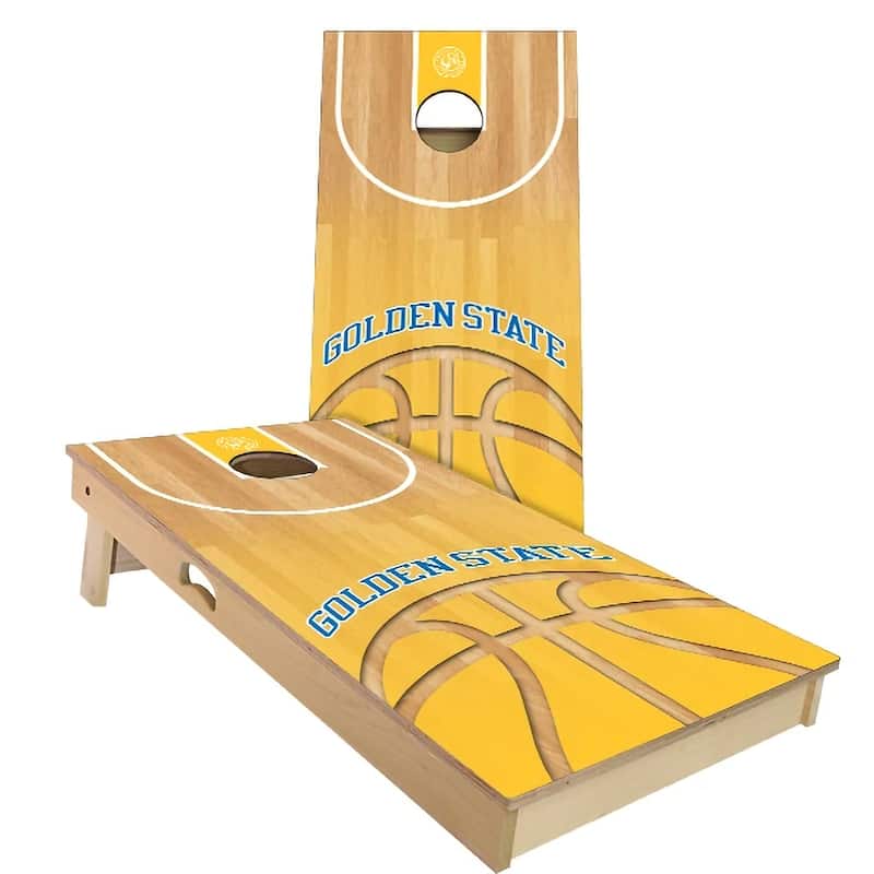 Golden State Basketball Outdoor Cornhole Board Set - Backyard 2x4 - Include Case + Hole Lights
