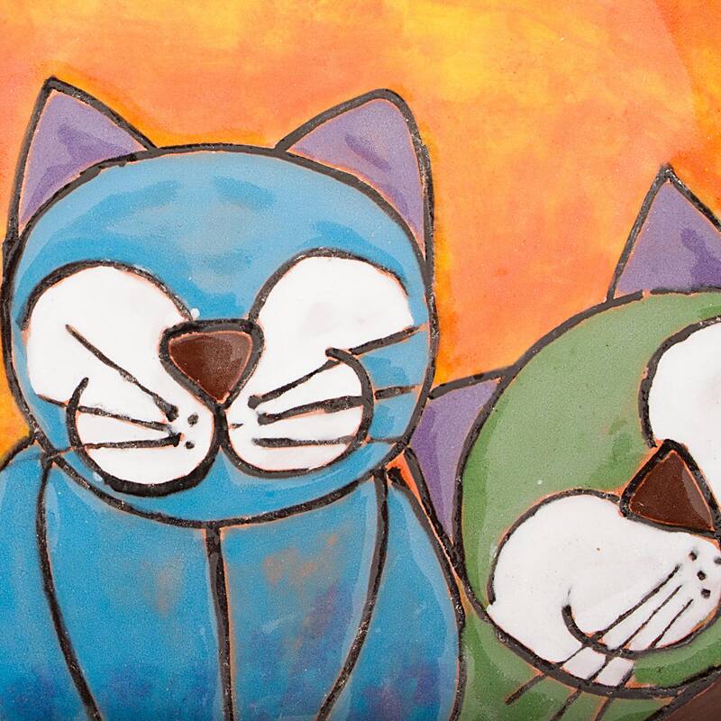 Novica Handmade Happy Cat Family Ceramic Decorative Plate