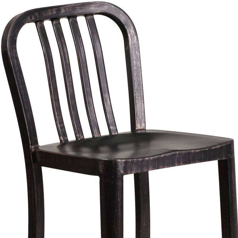 24'' High Metal Indoor-Outdoor Counter Height Stool with Vertical Slat Back