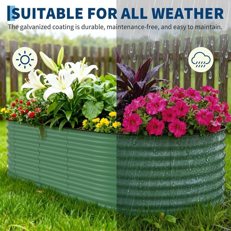 8x4x2 FT Galvanized Steel Raised Garden Bed, Planter for Vegetables, Flowers with Anti-Cut Strips - N/A