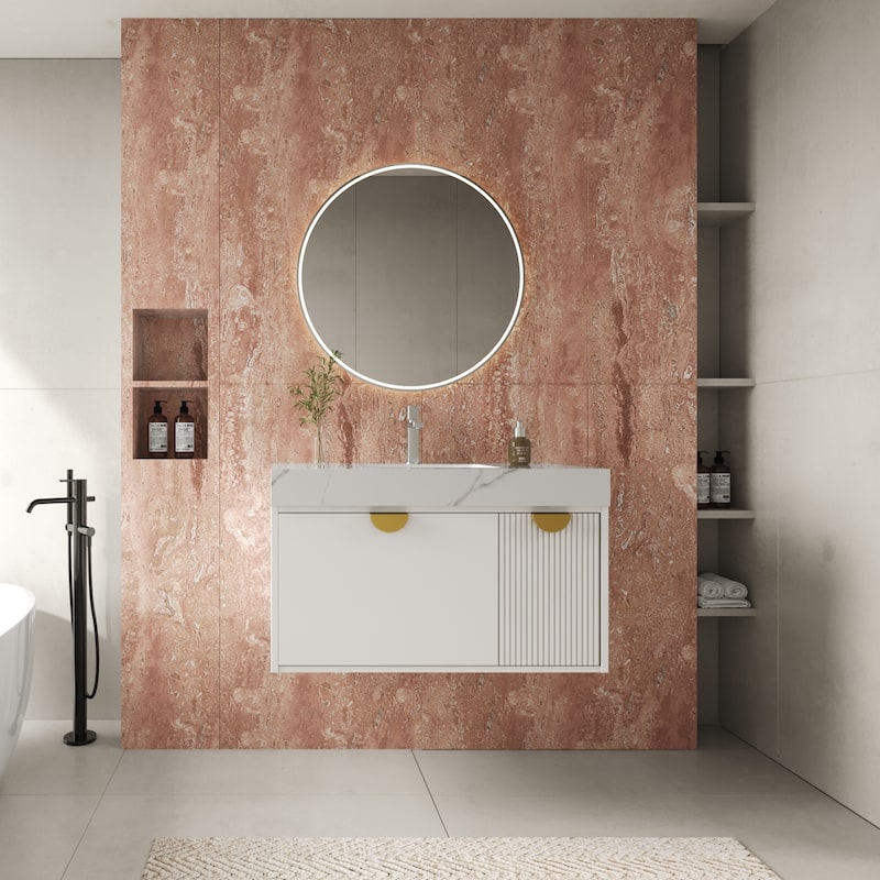 35.4 Single Bathroom Vanities with Sintered StoneTop, Wall Mount Vanities Not Assembled Need