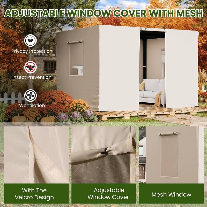 EROMMY Waterproof Pergola Winter Cover with Sidewalls, Mesh Windows and Roll-Up Door, All-Season Weather Enclosure