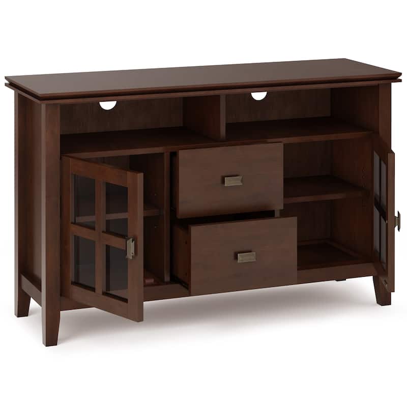 WYNDENHALL Stratford SOLID WOOD 48 inch Wide Contemporary TV Media Stand in Russet Brown For TVs upto 55 inches