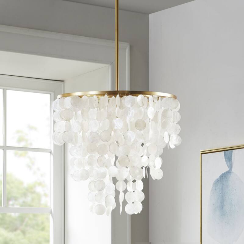 1-Light Layered Capiz Chandelier for Living Room