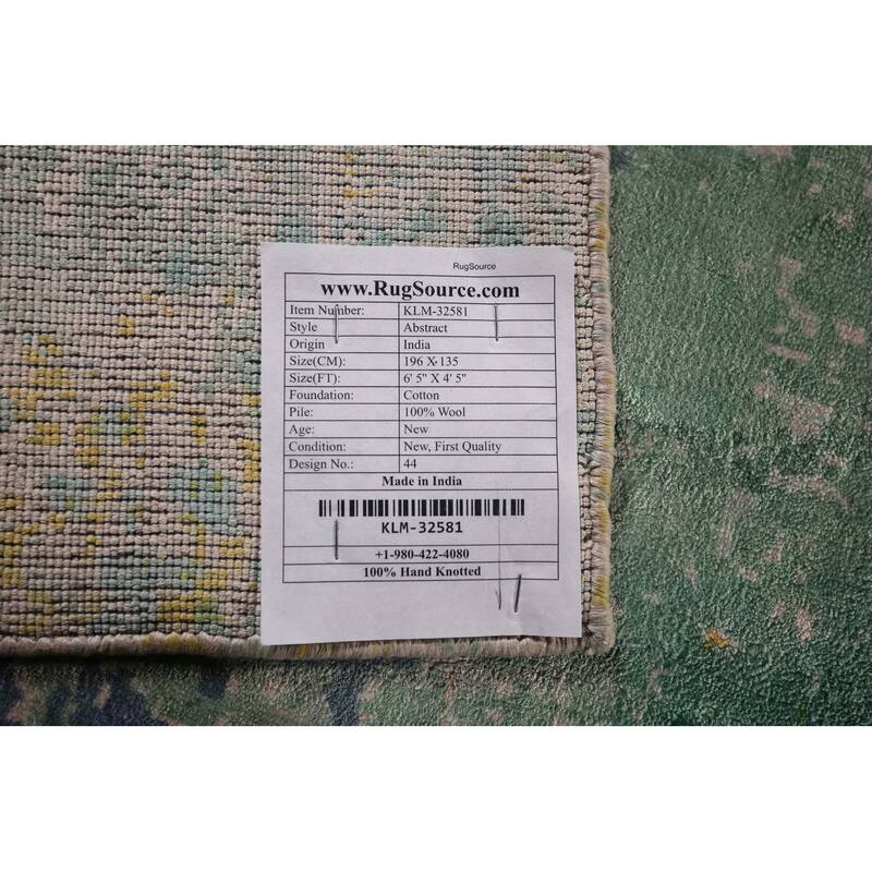 Contemporary Abstract Indian Accent Rug Handmade Wool Carpet - 4'5" X 6'5"