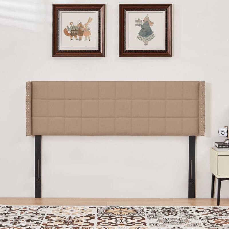 Javlergo Queen/King Size Adjustable Upholstered Headboard Modern Wingback Headboard with Double Nailhead Trimming