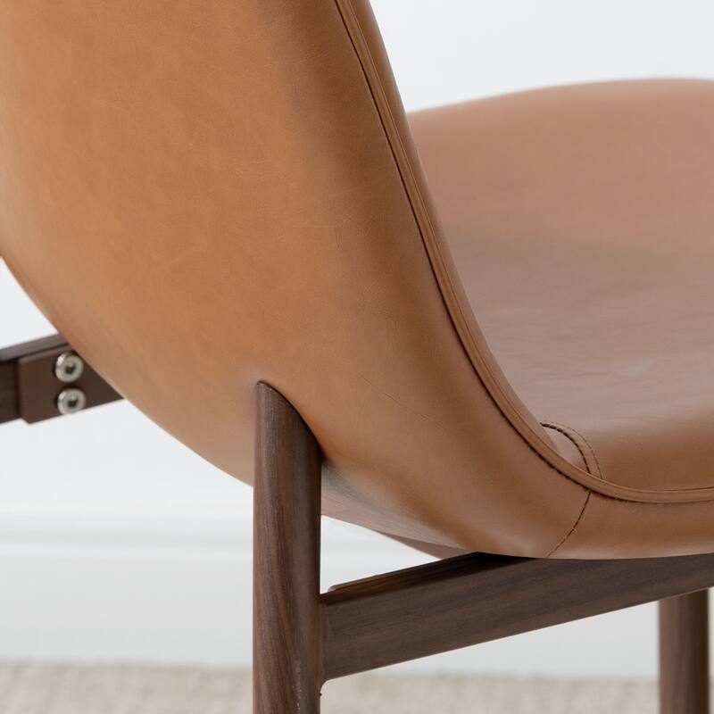 Modern PU Leather Counter Height Bar Stools with Walnut Wood-Grain Metal Legs (Set of 3)