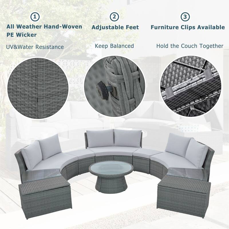 10-Piece Modular Outdoor Sectional Sofa Set, All-Weather PE Rattan with Cushions, Storage Stools & Glass Tables