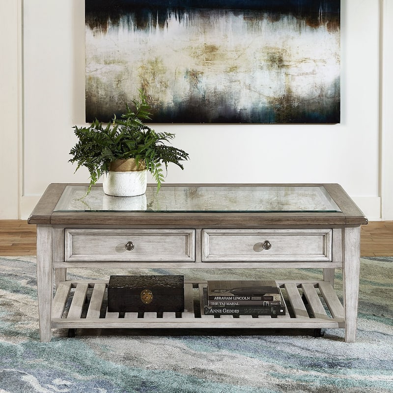 Heartland Antique White Tobacco Rect Ceiling Tile Cocktail Table - Antique White - Wood