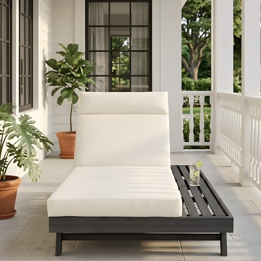 Outdoor Patio Lounge Chair, Adjustable Recliner with Headrest and Retractable Side Tray