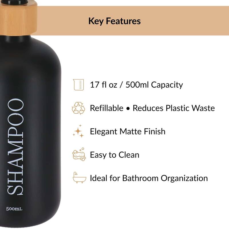 Matte Shampoo Dispenser 17 fl oz (500ml) - 3 L x 3 W x 8.5 H