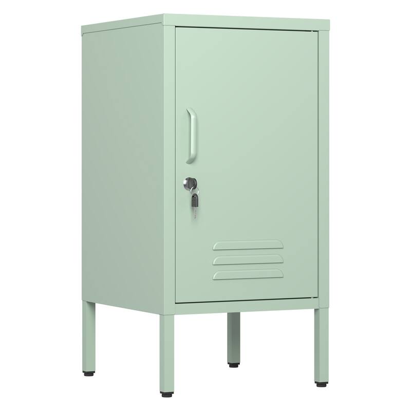 Single Door Lockable Metal End Table,Modern Minimalist Room Side Table with 2 Adjustable Shelf,Multi Storage Cabinet