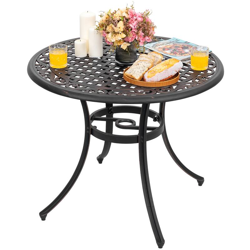 Outdoor Bistro Set of 3 Cast Aluminum Bistro Set with Umbrella Hole
