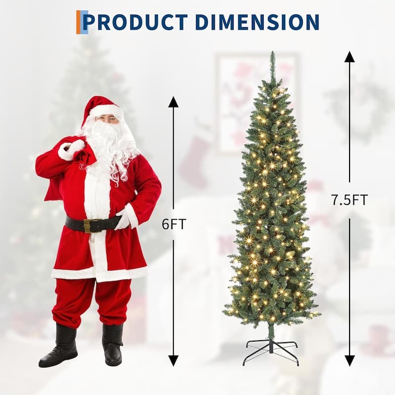 Prelit Pencil Artificial Christmas Tree, Xmas Decoration for Home Party - N/A