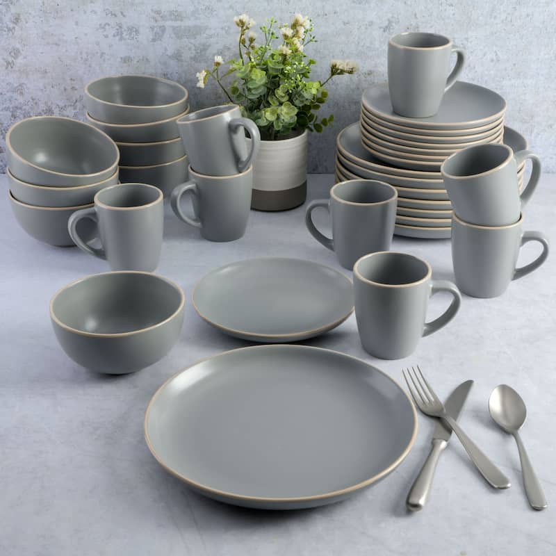 Gibson Home Rockaway 32-Piece Stoneware Dinnerware Set - Grey